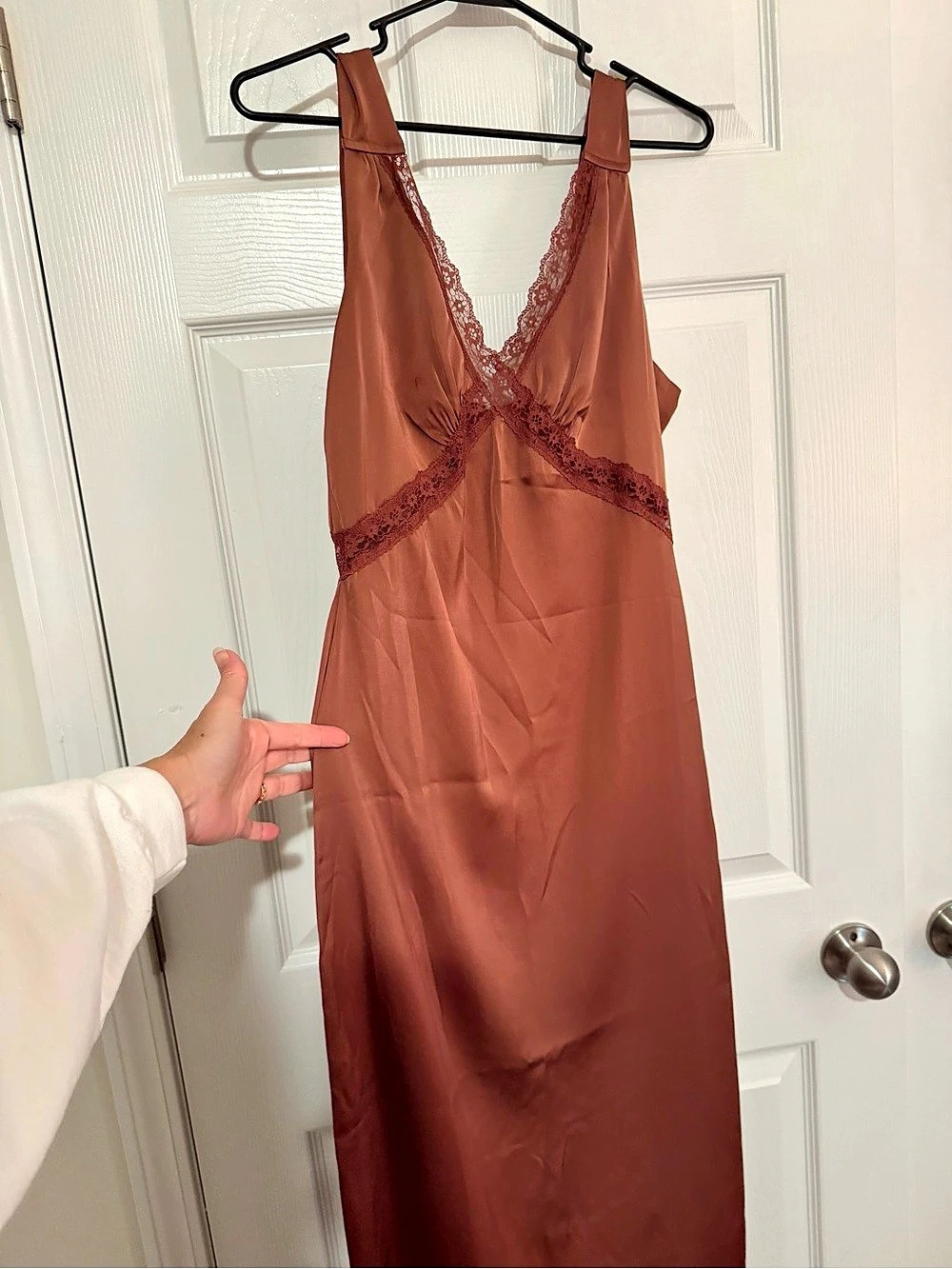 FORE Brown Lace Trim Maxi Dress Like New